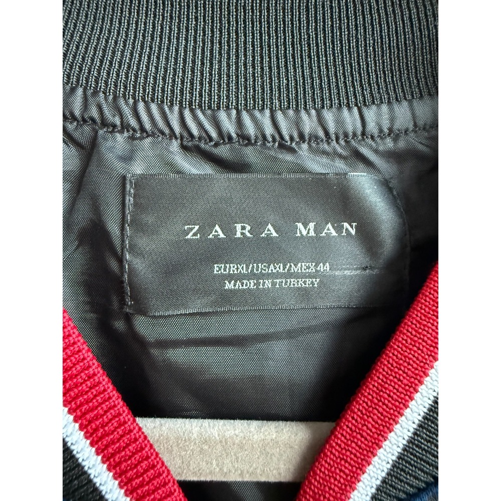 ZARA Men's Size XL Jacquard Graphic Bomber Jacket Blue Multi EUC Retro Rare $129 - Picture 6 of 9